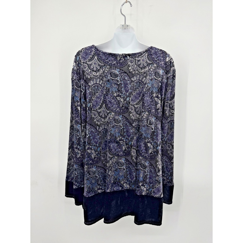 Avenue Tunic Blouse Size 30/32 Paisley Sheer Burnout Velvet Artsy Boho Softcore - Picture 5 of 8